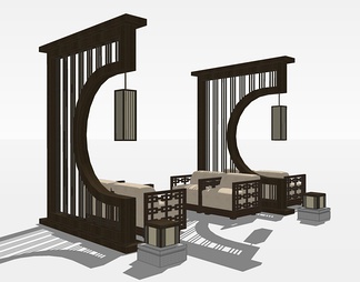 室外挂灯屏风su免费模型下载(1)