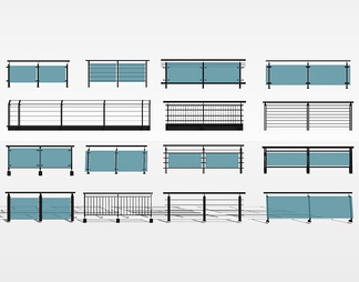 玻璃栏杆护栏su免费模型下载(1)
