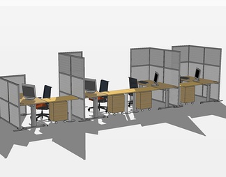 办公桌椅隔断su免费模型下载(1)