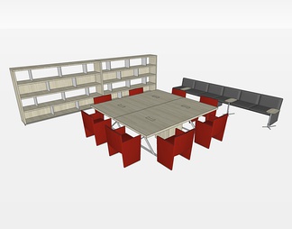 办公桌椅沙发文件柜组合su免费模型下载