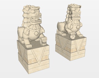 雕塑石狮子su免费模型下载(1)
