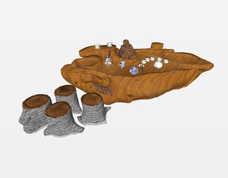 木质茶几组合su免费模型下载(1)
