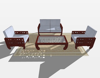 沙发茶几组合su免费模型下载(1)