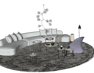 布艺弧形沙发组合su免费模型下载(1)