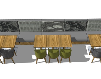 餐厅卡座su免费模型下载(1)