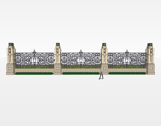 铁艺围墙su免费模型下载(1)