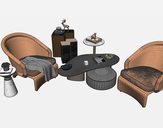 休闲椅茶几组合su免费模型su免费模型下载(1)