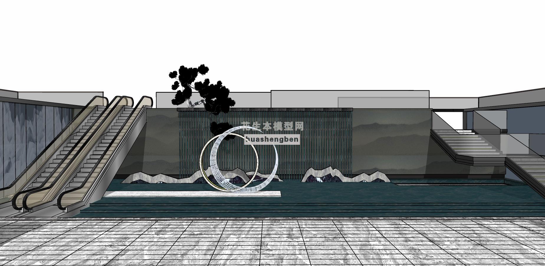 中式庭院景观su草图模型下载(1)