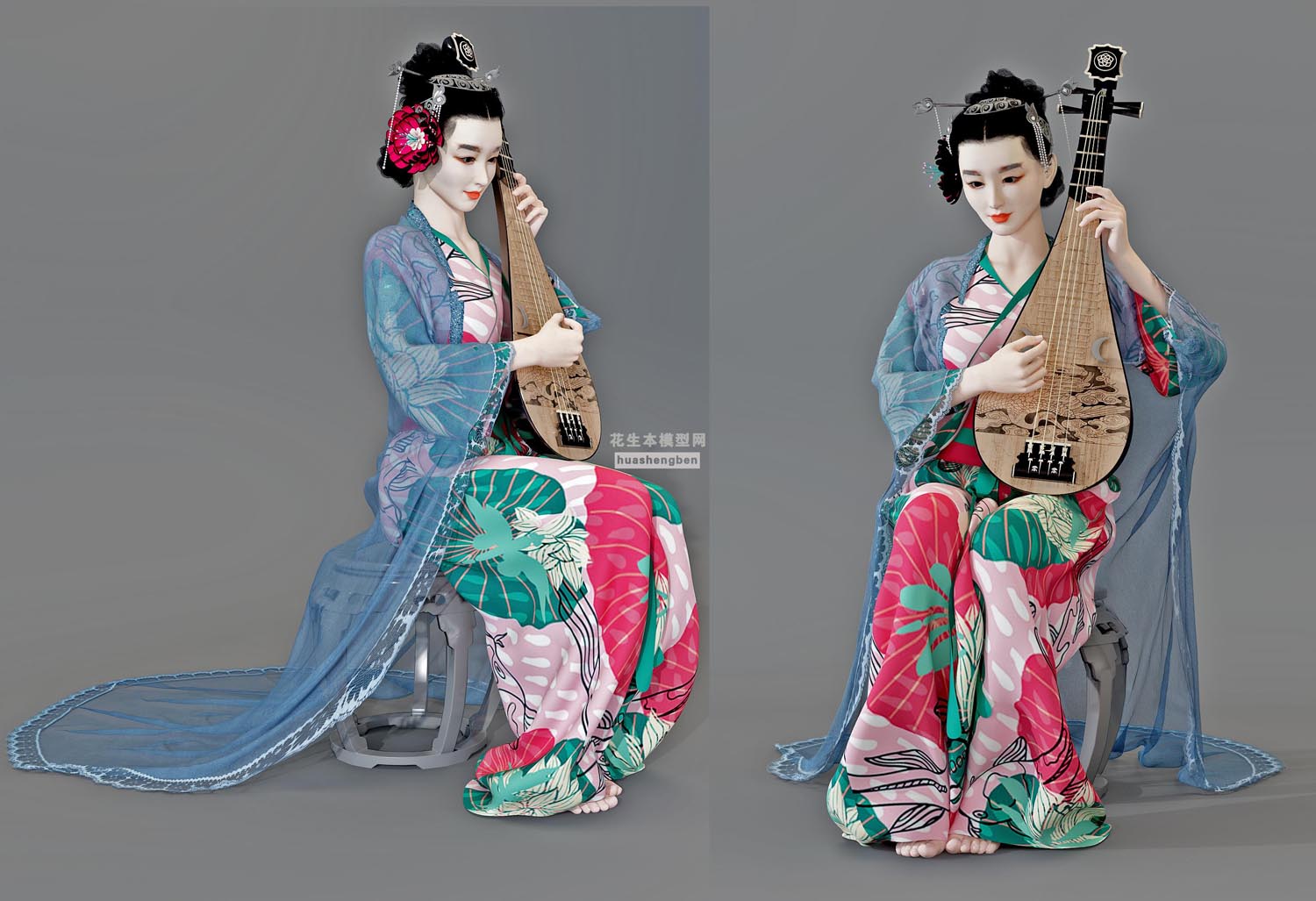 中式琵琶古装美女人物3d模型下载(1)