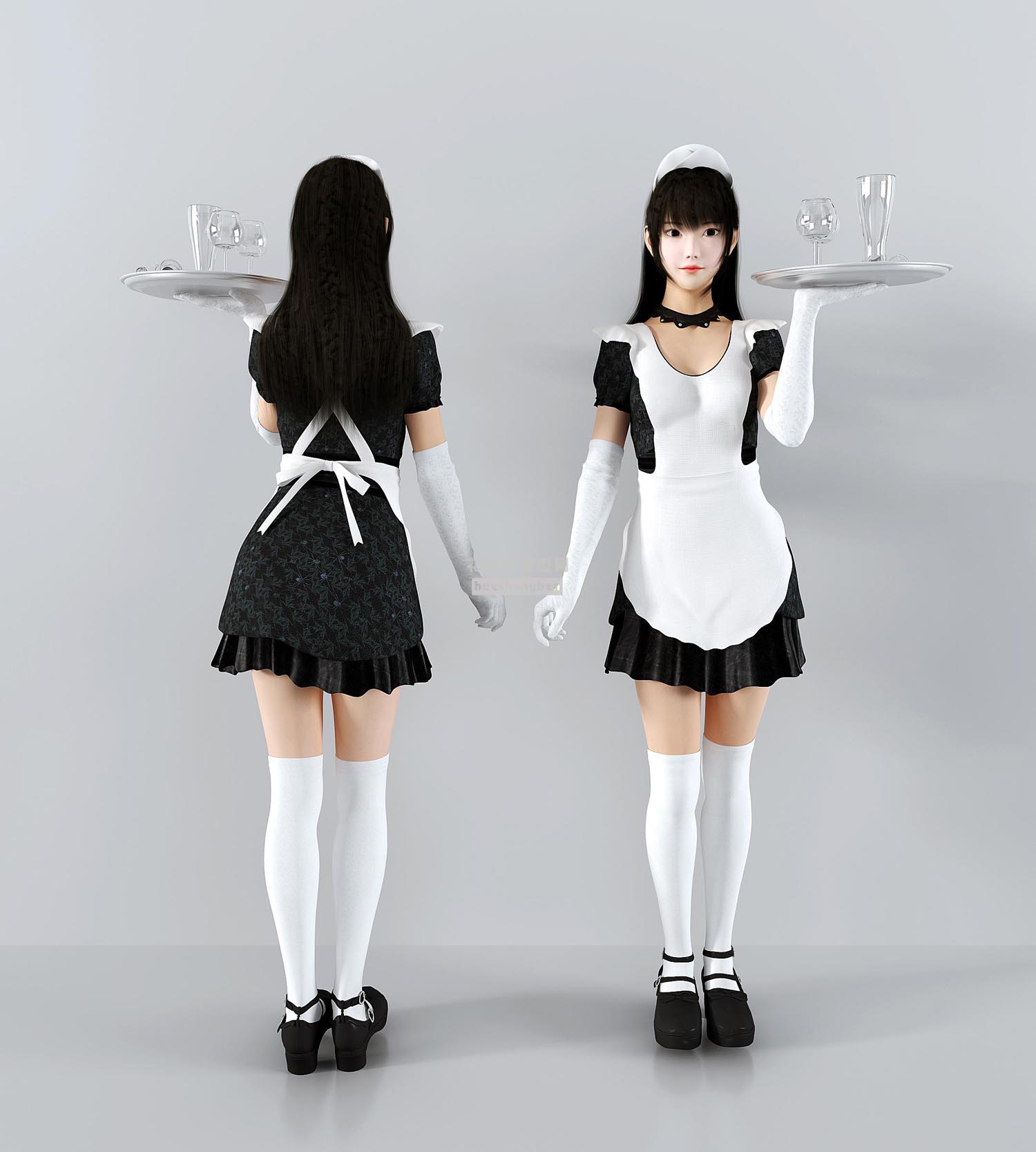 现代女仆服务员人物3d模型下载(1)