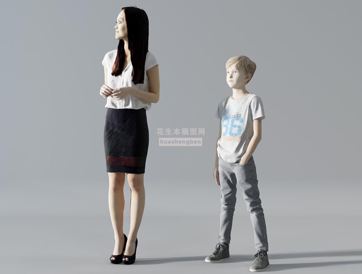 现代女人小孩人物3d模型下载(1)