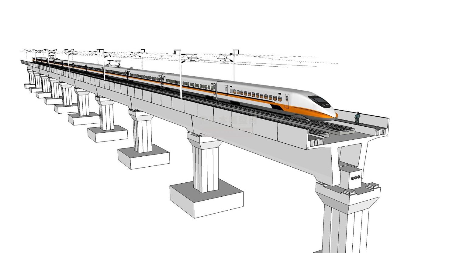 动车新干线高速铁路桥梁高架桥SU模型su草图模型下载(1)