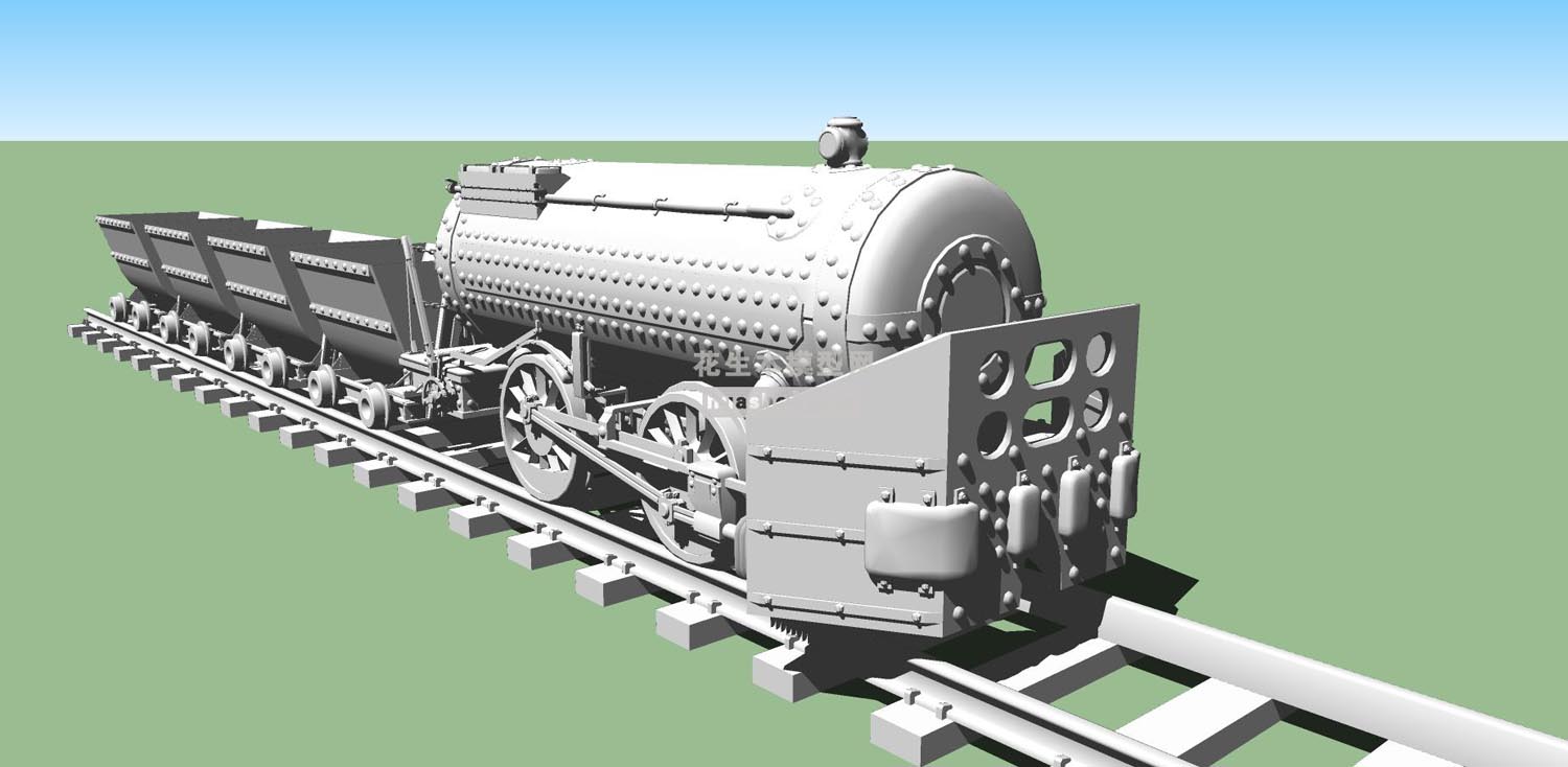 无水机车大炮机械脱粒机半履带飞机火车运煤火车油罐车古董老火车su草图模型下载(1)