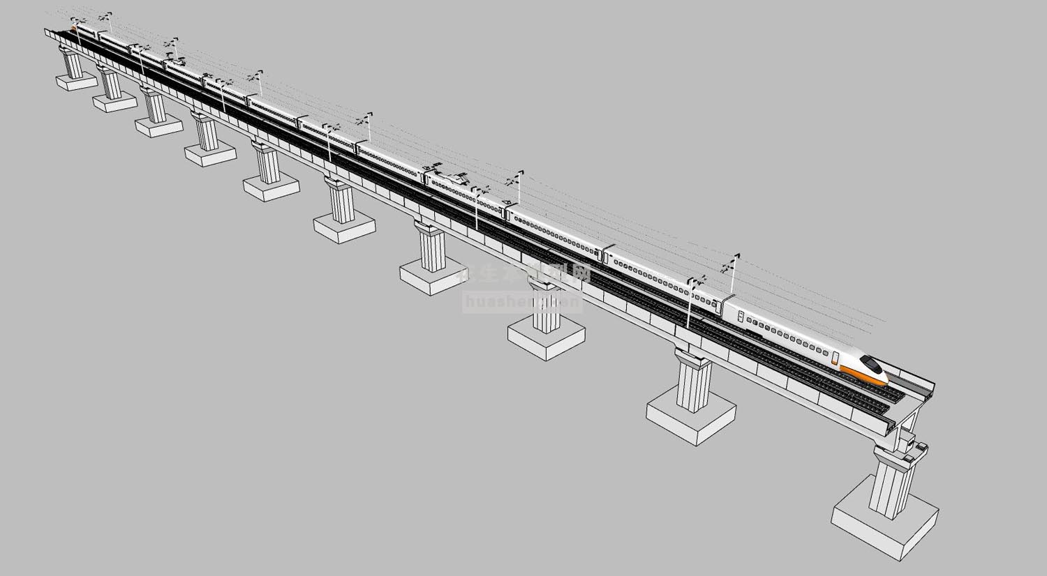 现代高架桥动车高铁su草图模型下载(1)