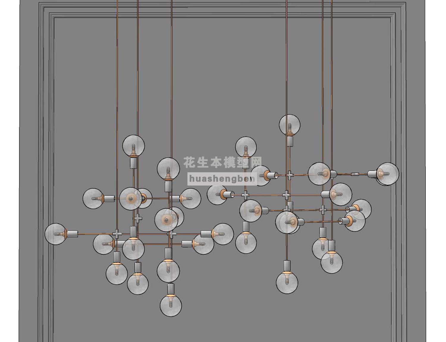 现代多头玻璃吊灯su草图模型下载(1)