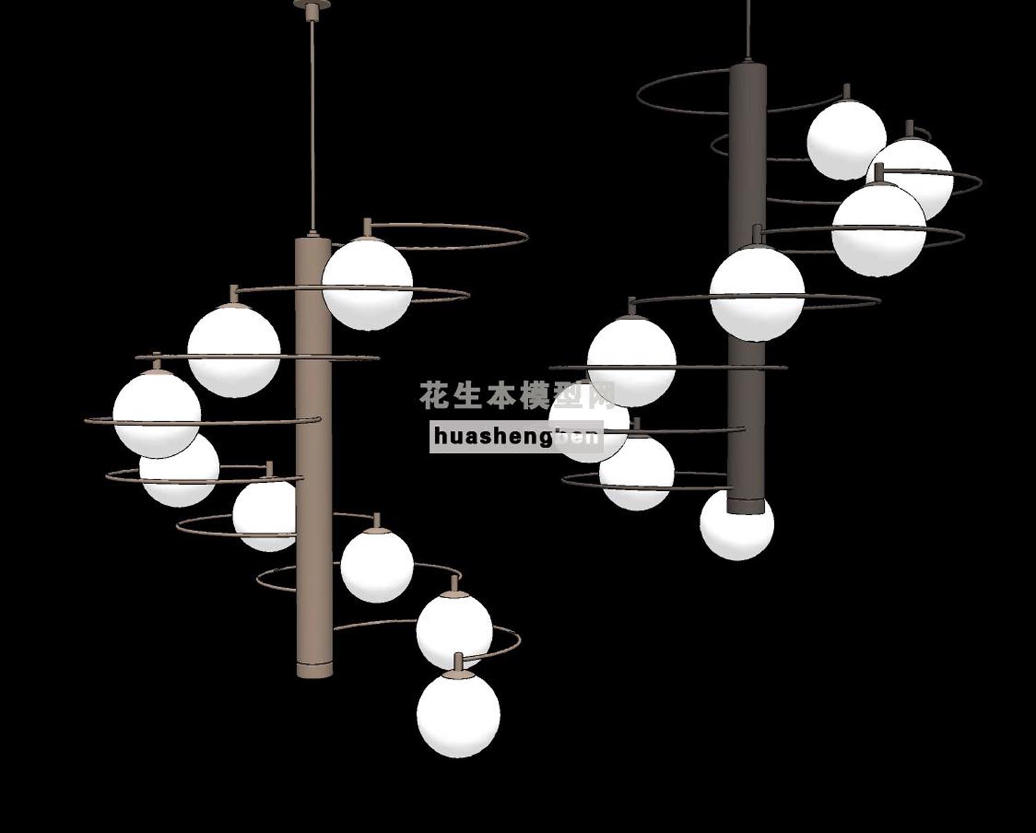 现代简约金属吊灯su草图模型下载(1)