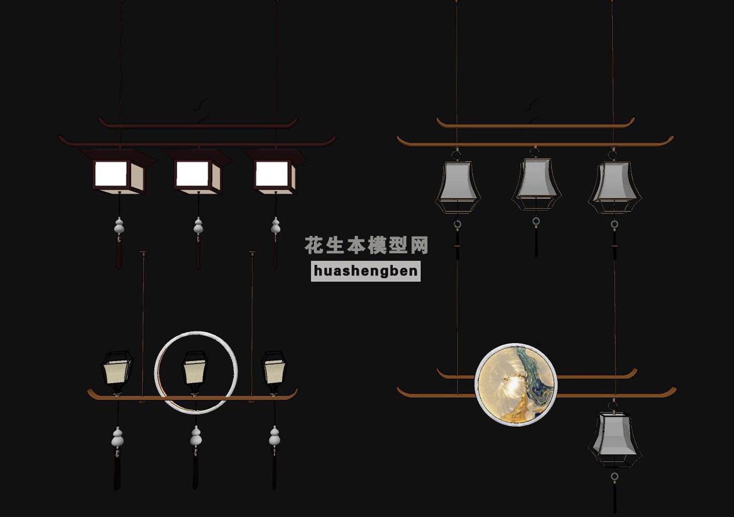 中式吊灯古典金属吊灯su草图模型下载(1)