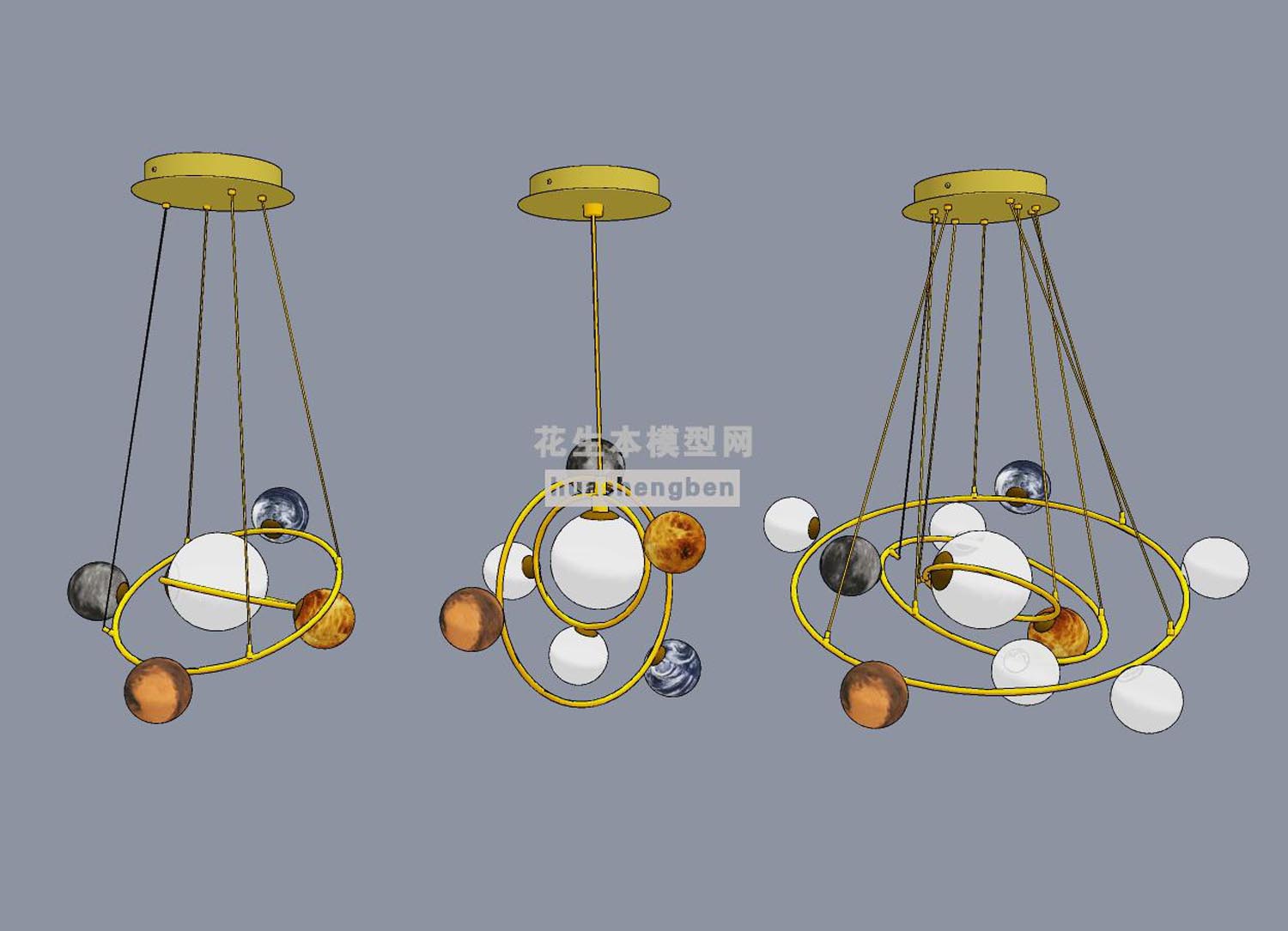 北欧流浪星球星系吊灯组合su草图模型下载(1)