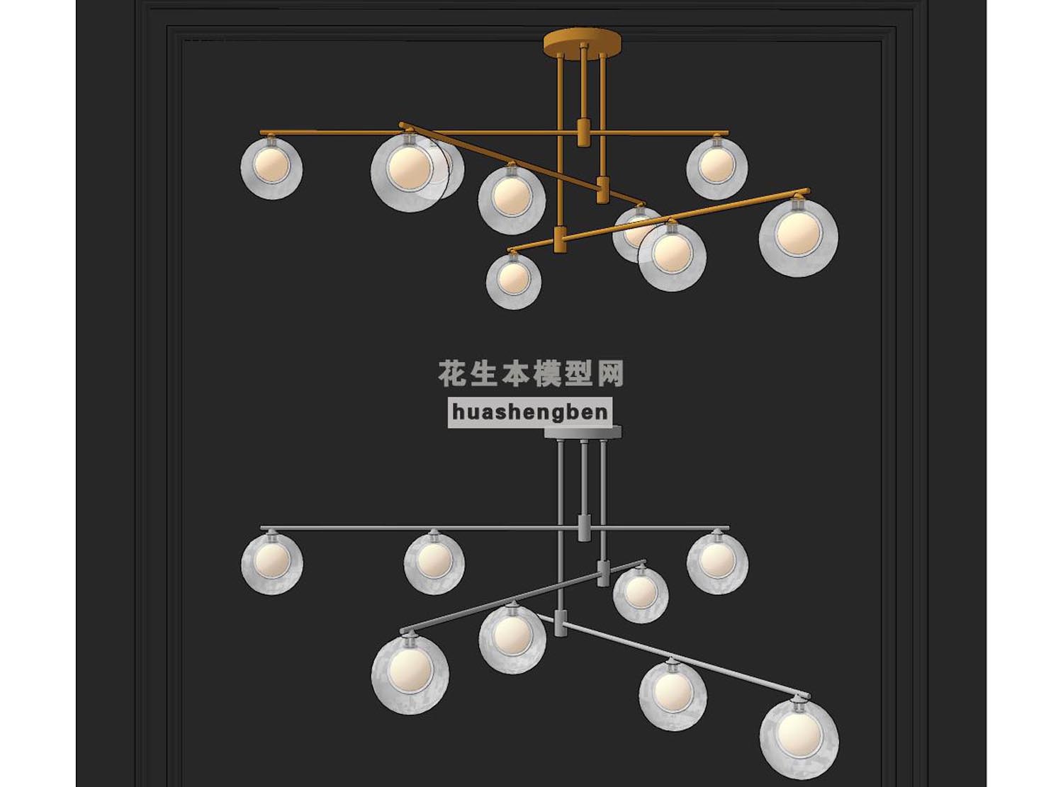 现代金属多头玻璃吊灯su草图模型下载(1)