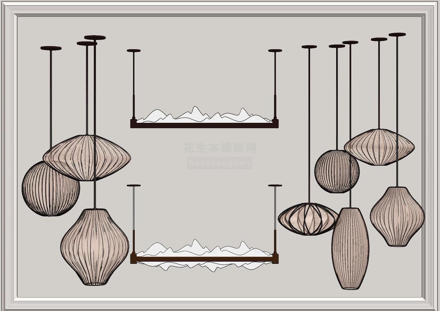 中式禅意吊灯su草图模型下载(1)