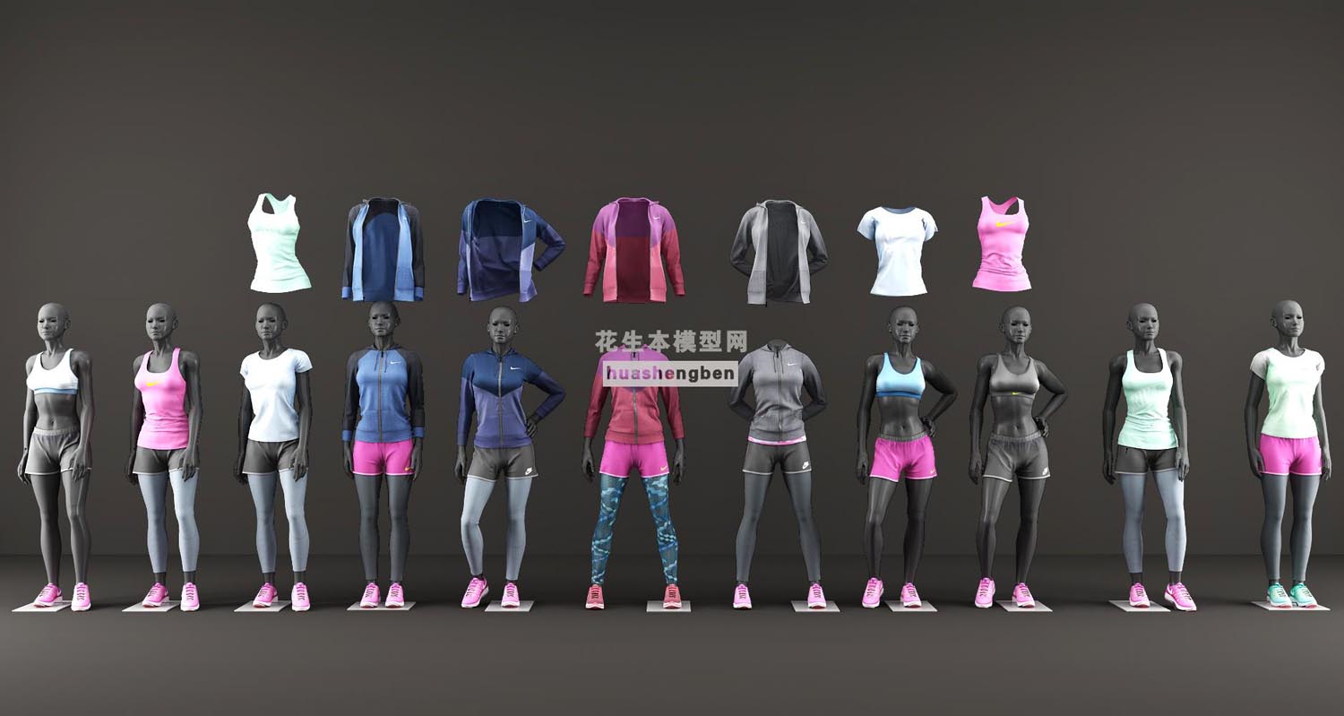 现代女运动服装外套服装模特3d模型下载(1)