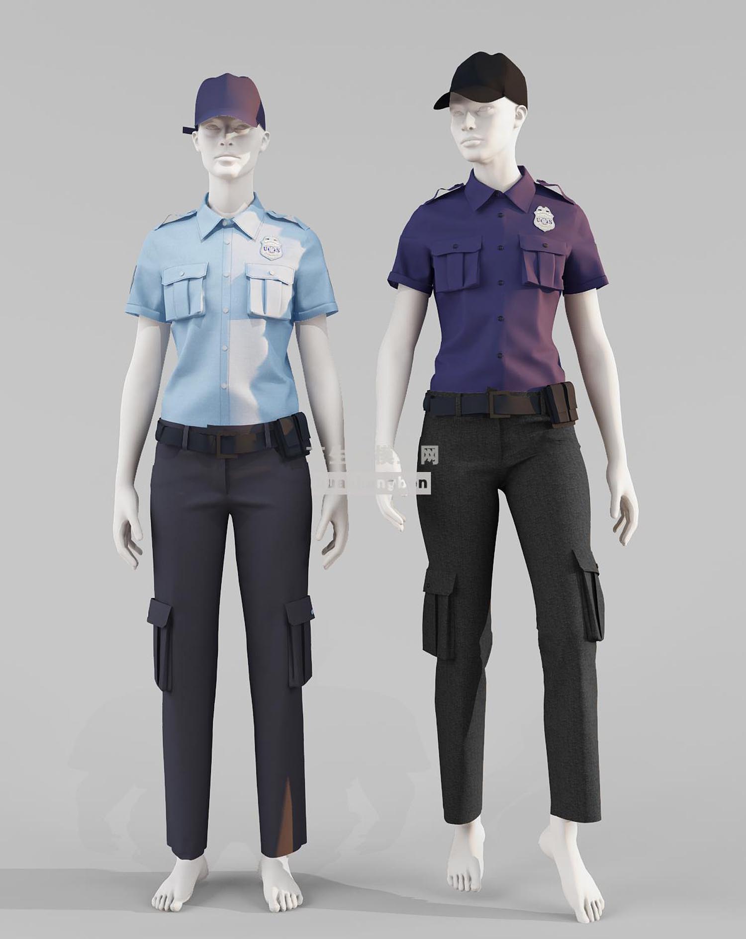 现代警察警服服装模特3d模型下载(1)