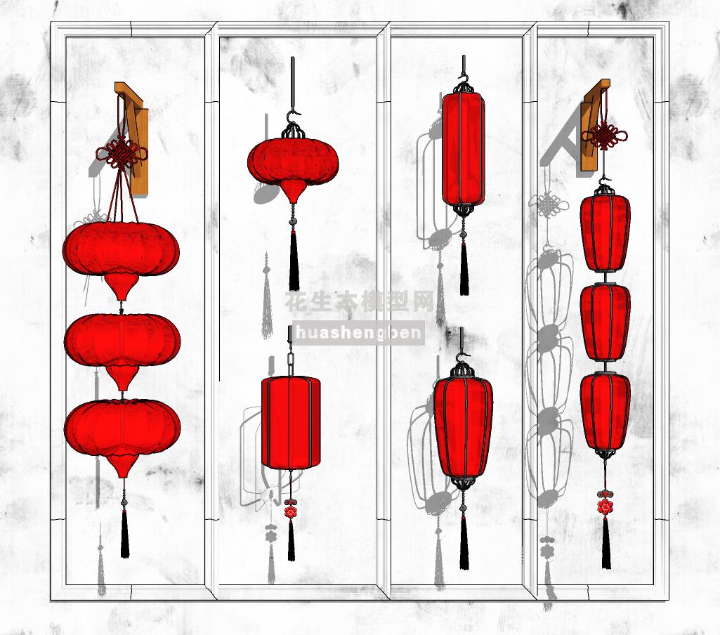 中式灯笼壁灯su草图模型下载(1)