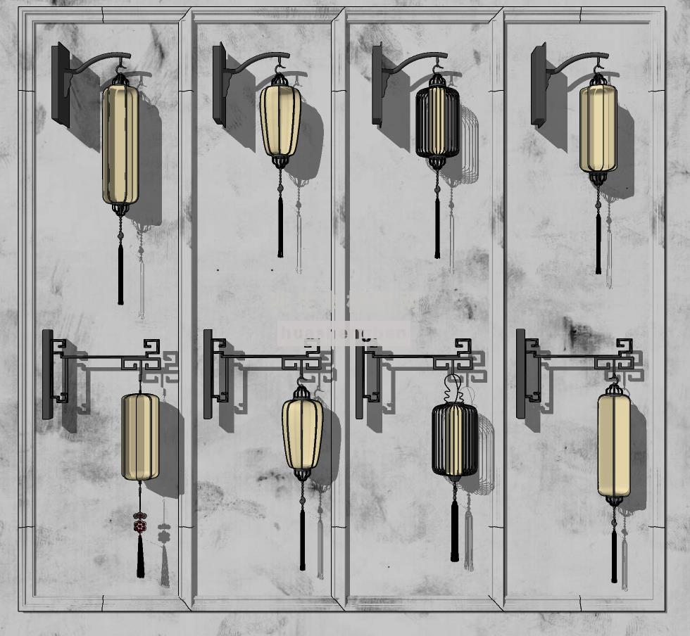 中式灯笼壁灯su草图模型下载(1)