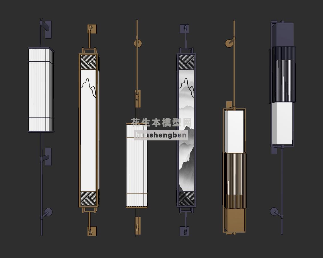 中式长条壁灯su草图模型下载(1)