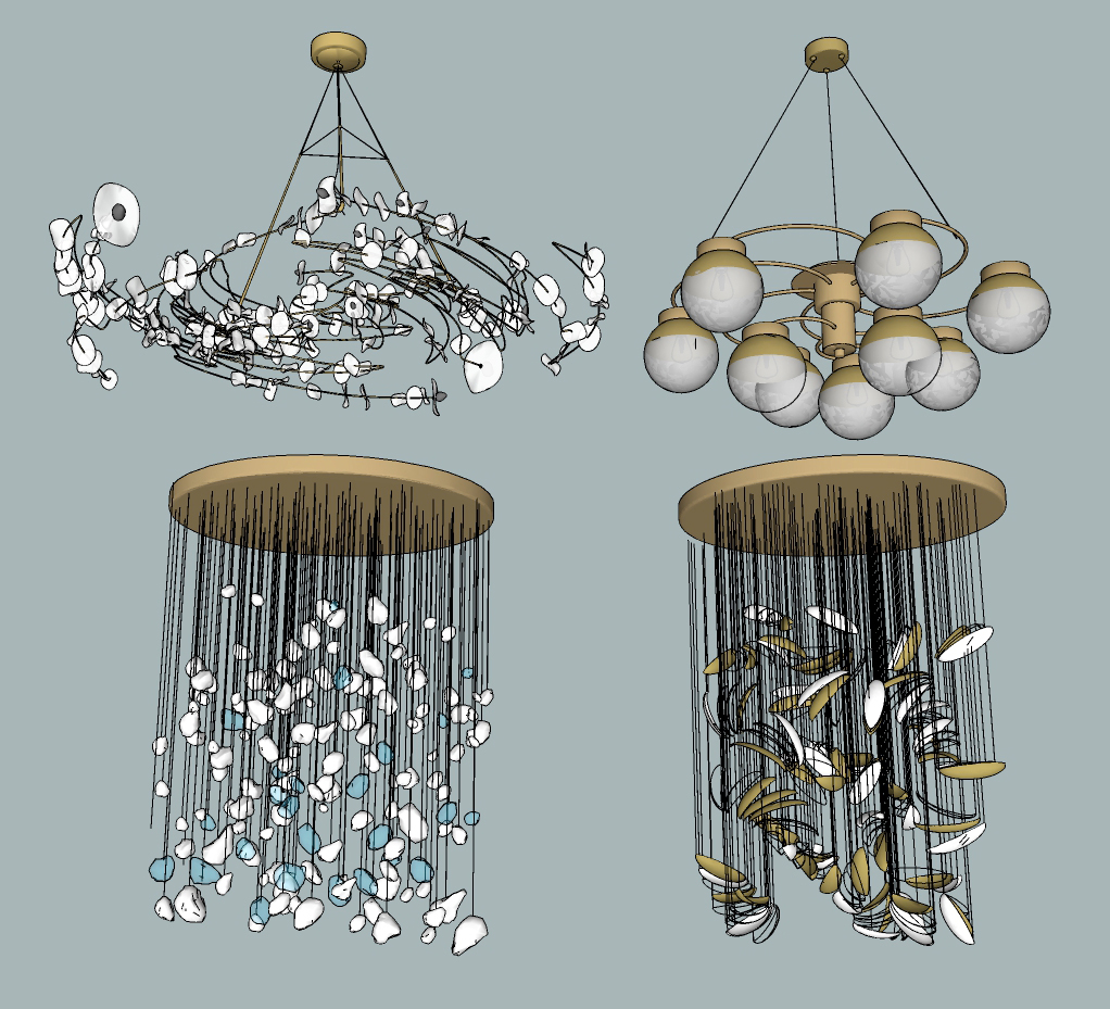现代水晶石吊灯su草图模型下载(1)