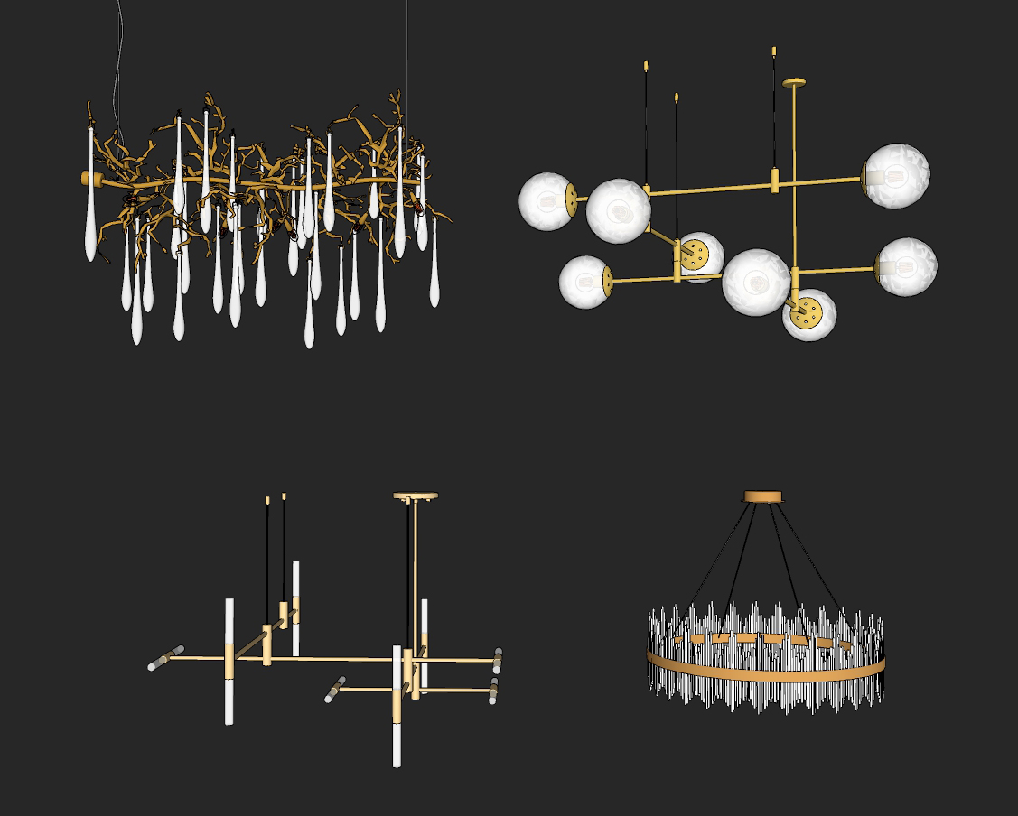 现代水晶吊灯su草图模型下载(1)