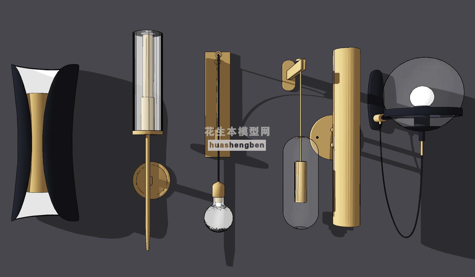 中式金属玻璃水晶壁灯su草图模型下载(1)