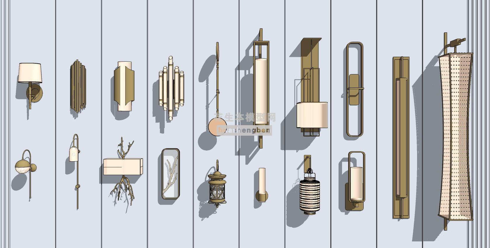 中式金属壁灯su草图模型下载(1)