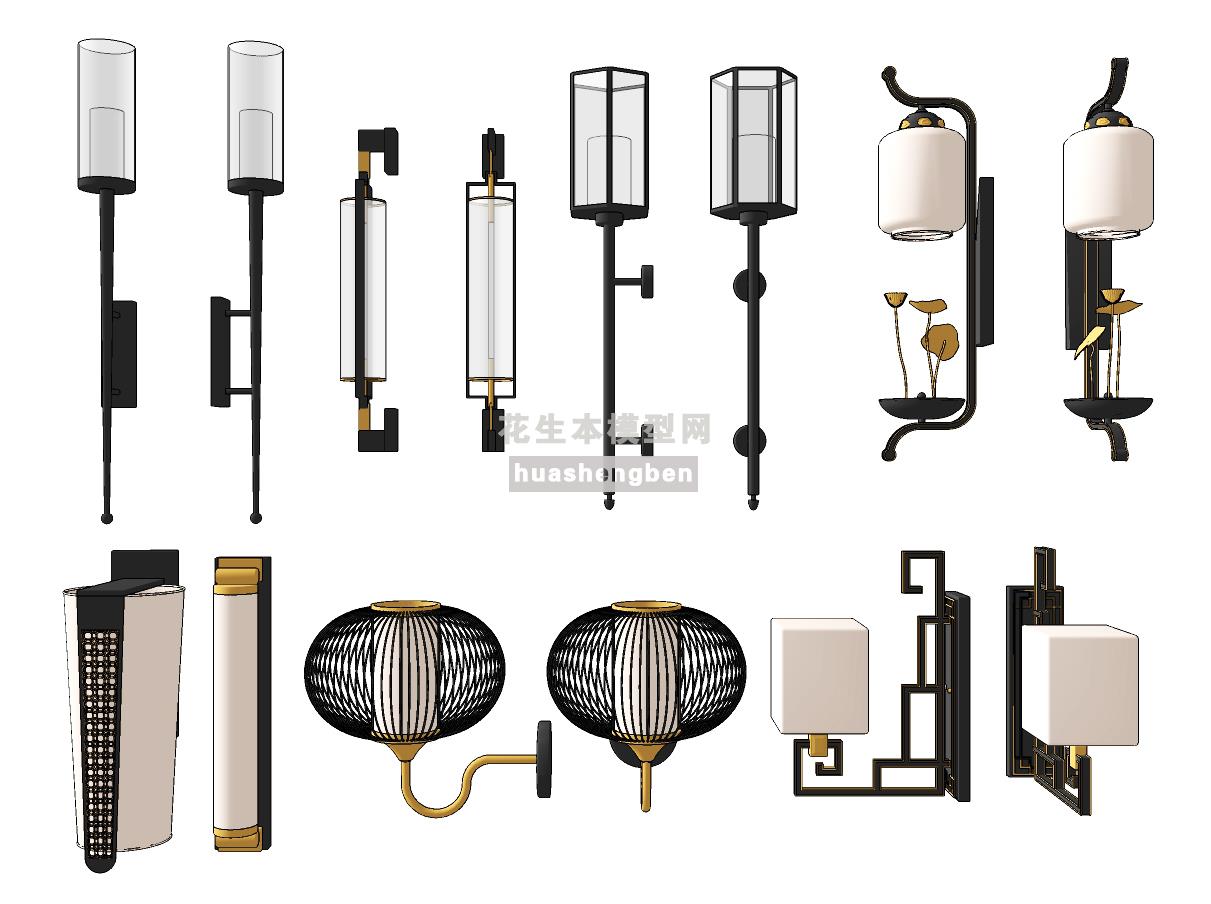 中式金属灯笼壁灯su草图模型下载(1)