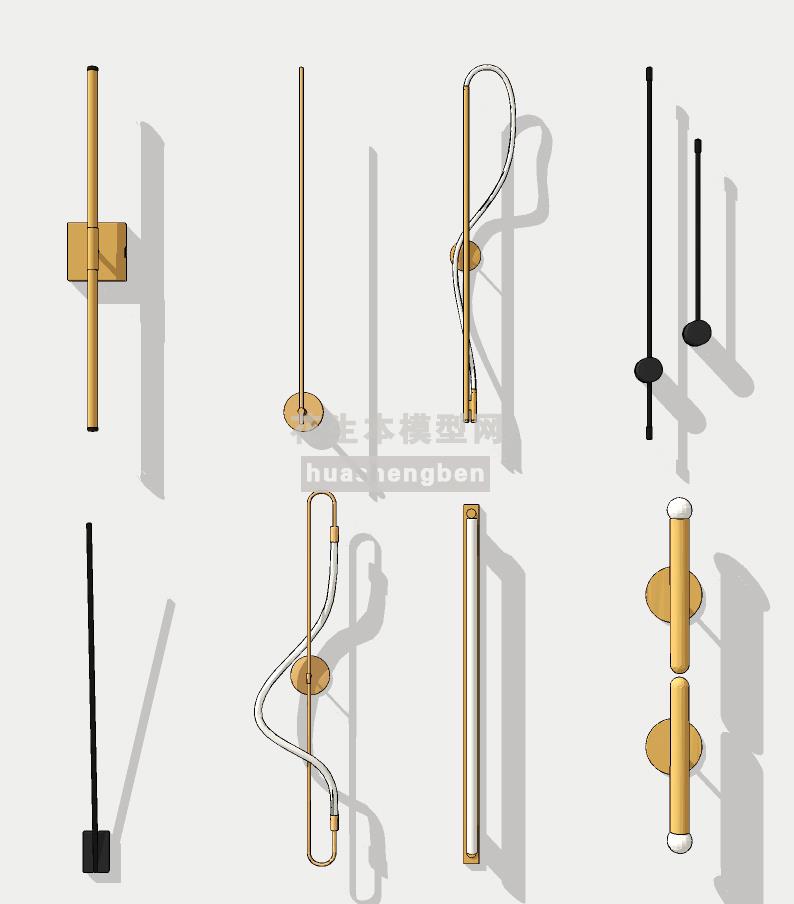 现代金属条形壁灯su草图模型下载(1)