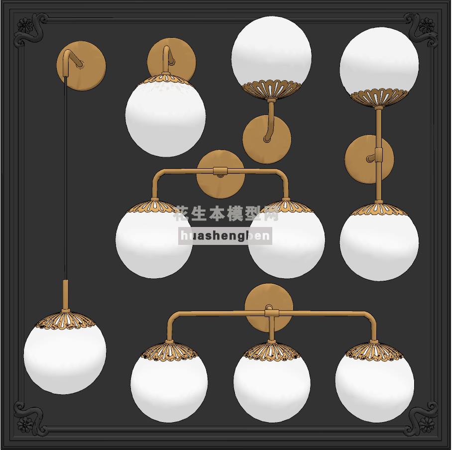 现代金属球形壁灯装饰灯su草图模型下载(1)