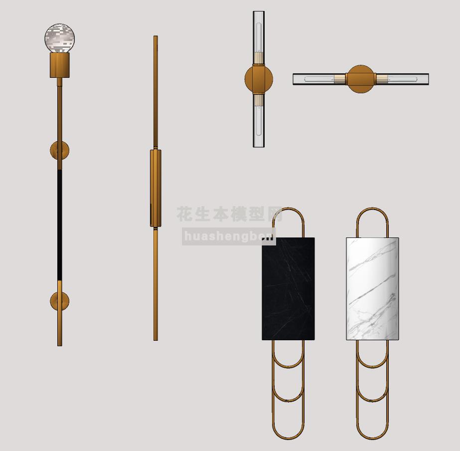现代金属壁灯su草图模型下载(1)