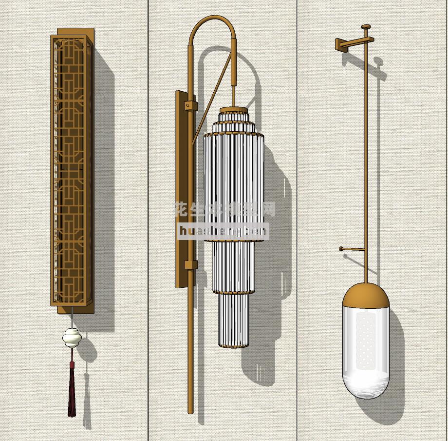 中式轻奢金属水晶壁灯su草图模型下载(1)