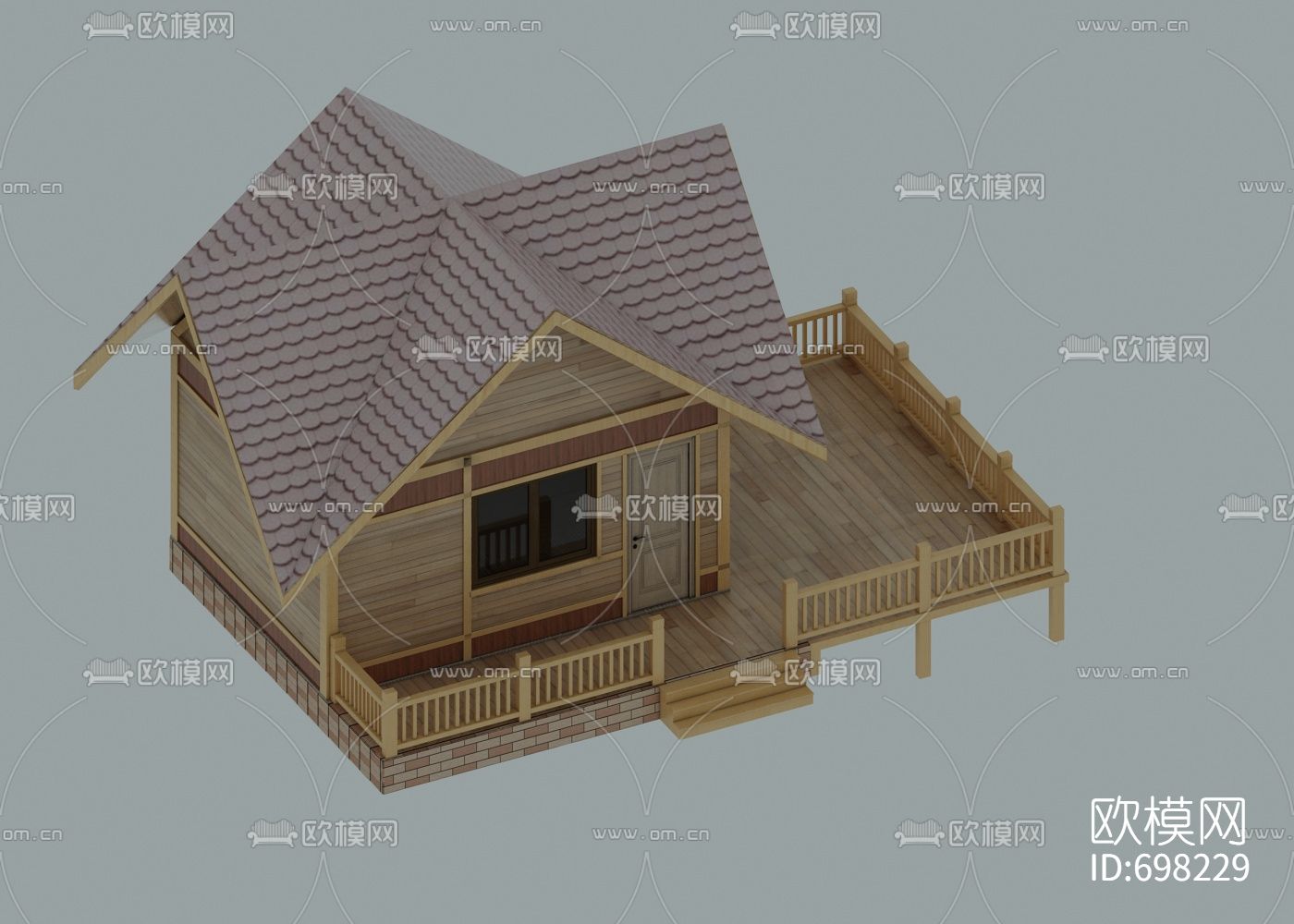 中式木建房廊道免费3d模型(1)