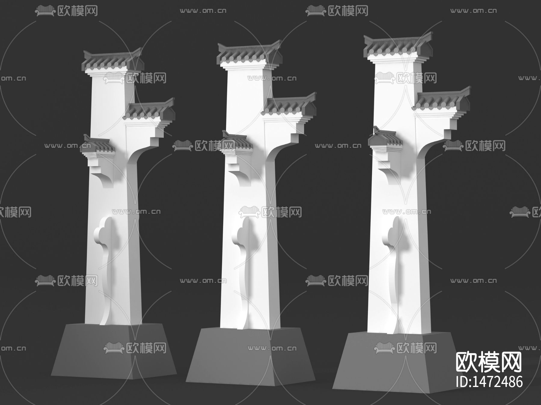 新中式景观柱免费3d模型(1)